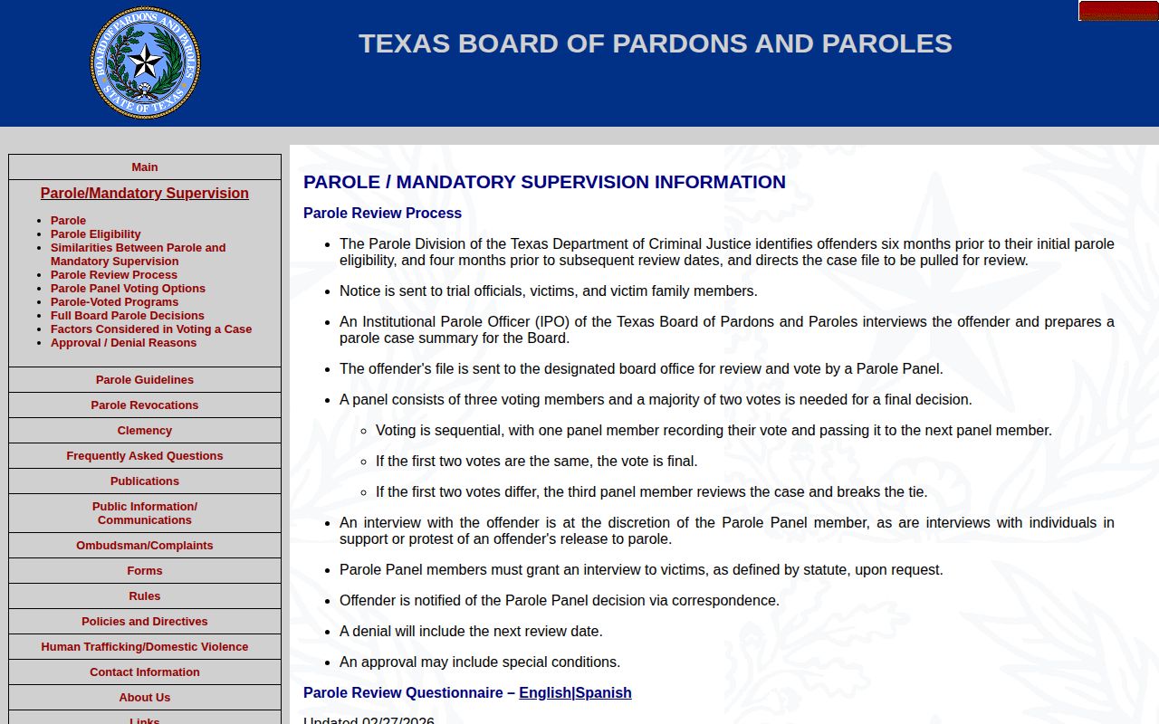 Texas BPP parole file review process and timing