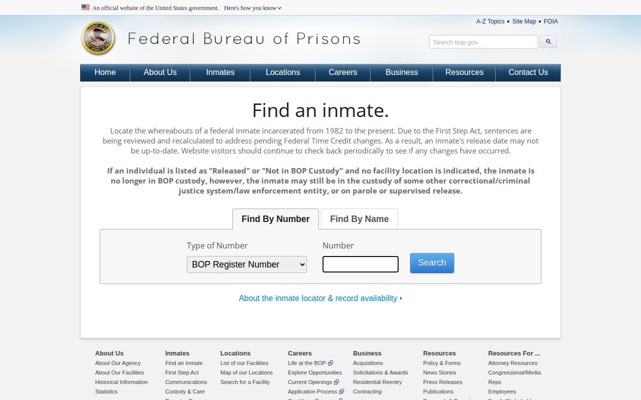 Concho County federal released inmate BOP locator